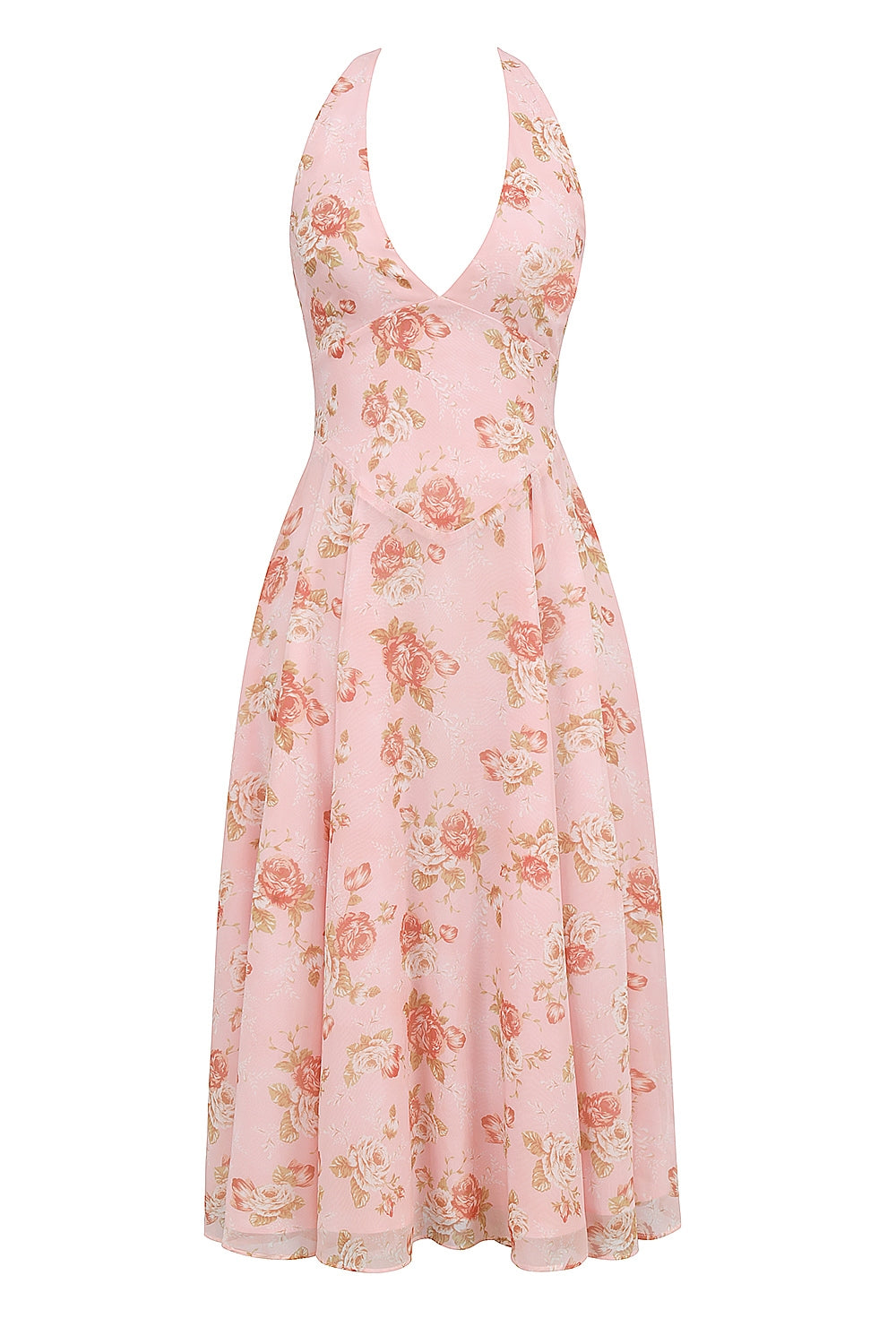 Pink – Romantic Floral Halter Vacation Dress