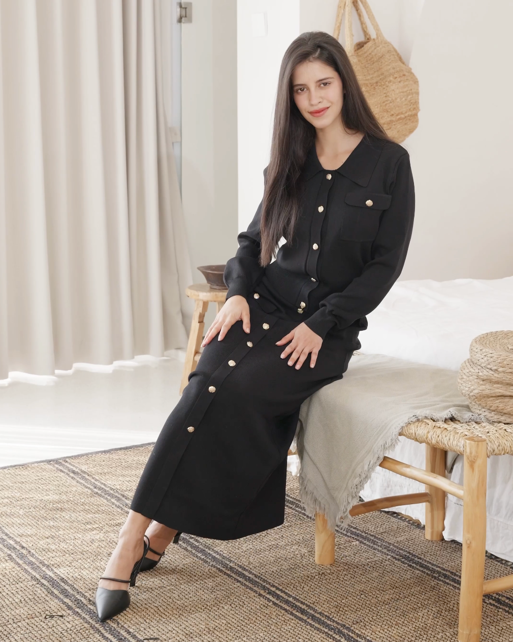 Knitted Slim-Fit Two Piece Set - Black