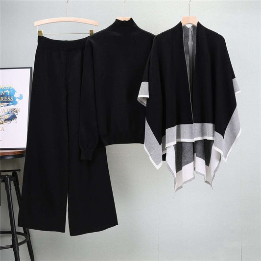 Black – Loose Knit Sweater Three Piece Set.