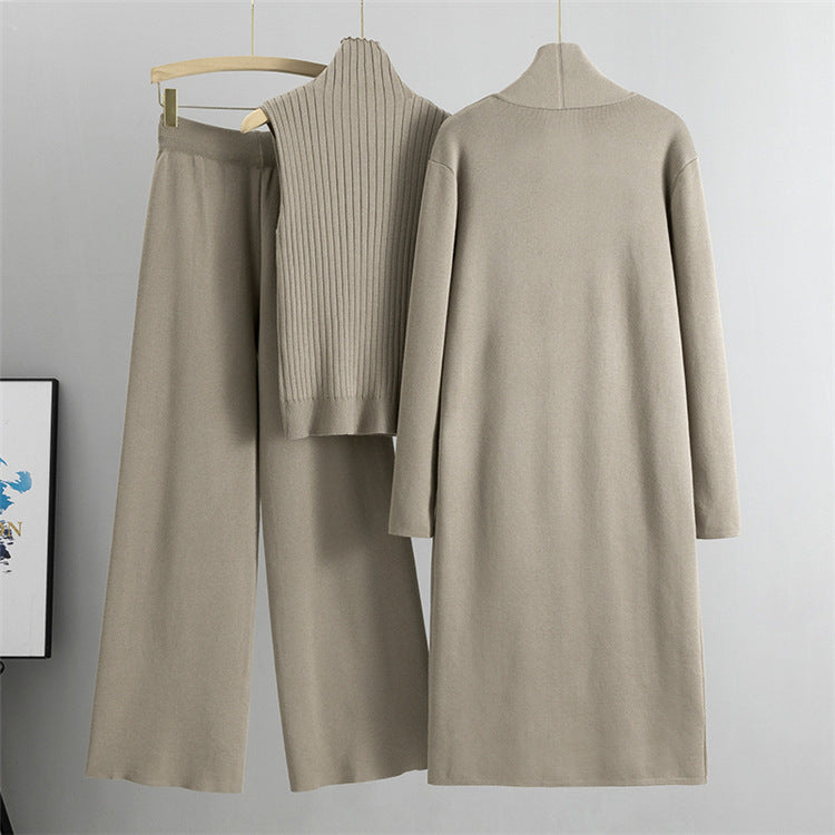 Camel Elegant Knit Vest Three Piece Set