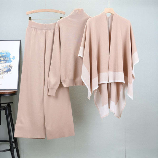 Khaki – Loose Knit Sweater Three Piece Set.
