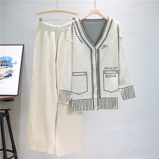Apricot Mid-Length Knitted Wide-Leg Two Piece Set