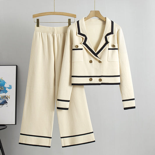 Knitted Cardigan Two Piece Set - Apricot