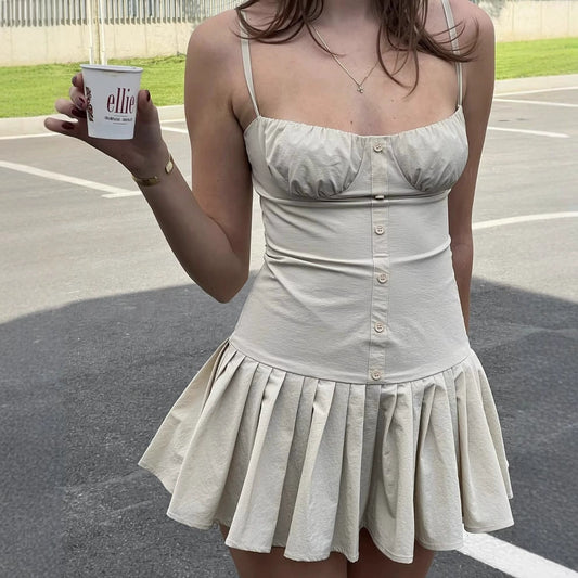 Beige – Strappy Waist-Cinched Slim Dress