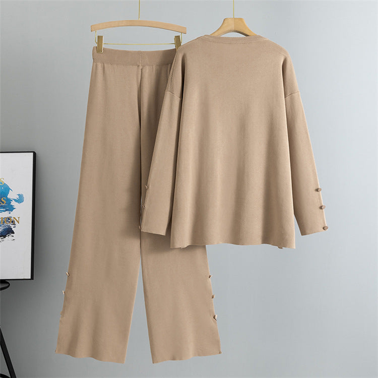 Khaki – Knit Split Hem Sweater Two Piece Set