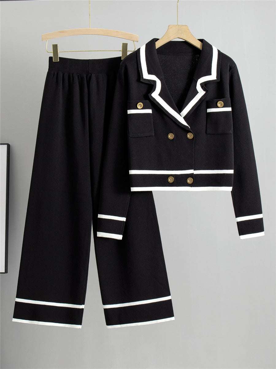 Knitted Cardigan Two Piece Set - Black