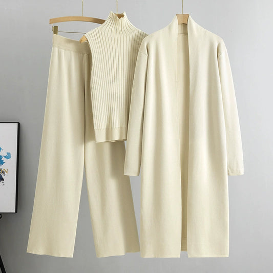 Apricot Elegant Knit Vest Three Piece Set