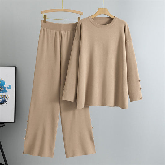 Khaki – Knit Split Hem Sweater Two Piece Set