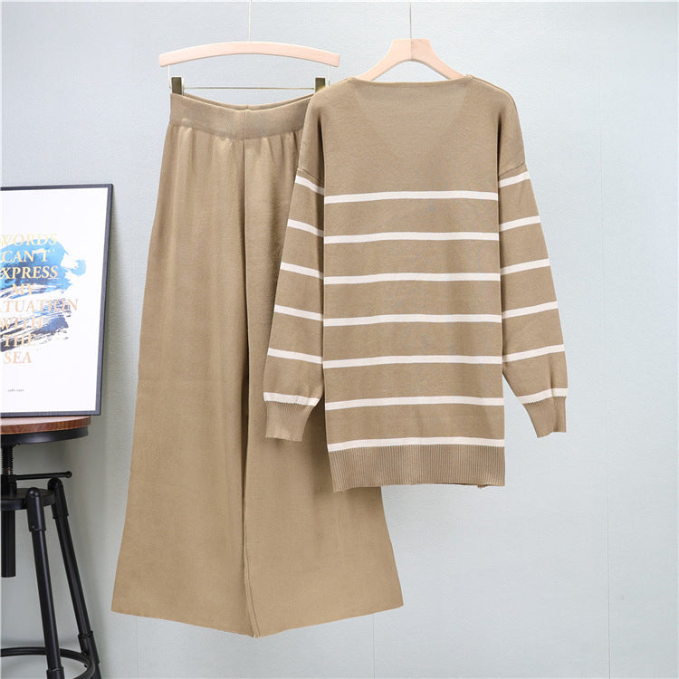 Khaki - Trendy Casual Wide-Leg Two Piece Set