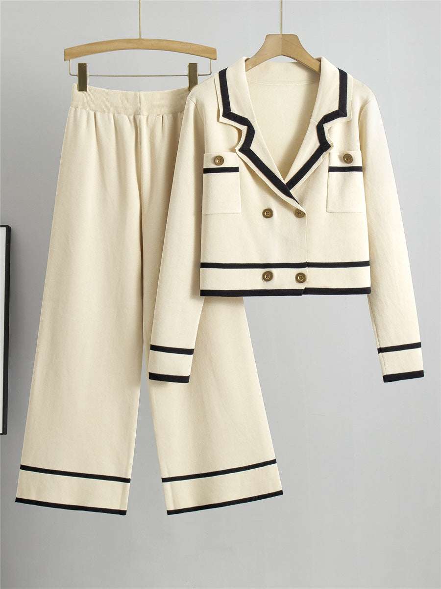 Knitted Cardigan Two Piece Set - Apricot