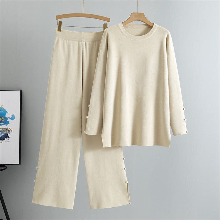 Apricot – Knit Split Hem Sweater Two Piece Set