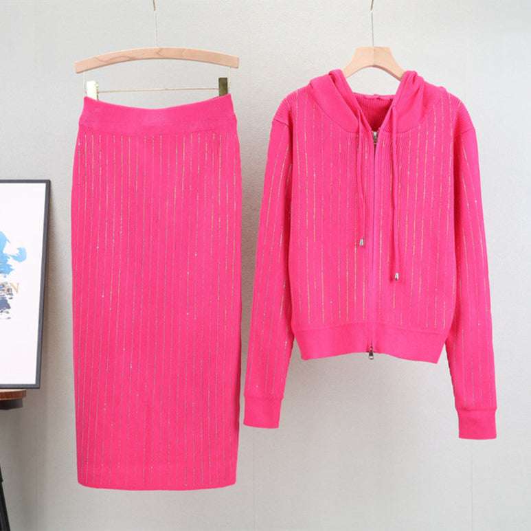 Rose Red - Knitted Cardigan & Sweater Two Piece Set
