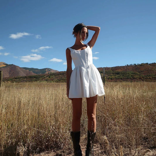 White – Waist-Cinching Camisole Slim Dress
