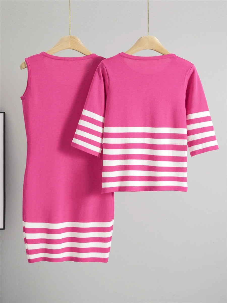 Rose Red – Striped Tank Fitted Two-Piece Set