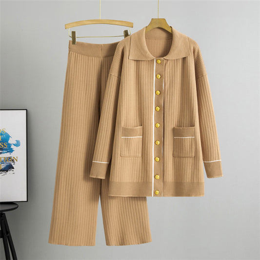 Khaki – Knitted Long Sweater Two Piece Set