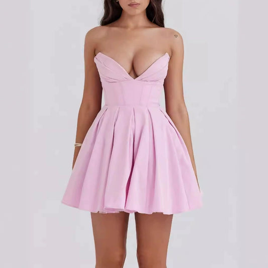 Pink-Purple – Strapless Waist-Cinching Sexy Dress