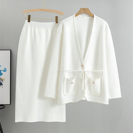 White - Loose Casual Two Piece Skirt Set