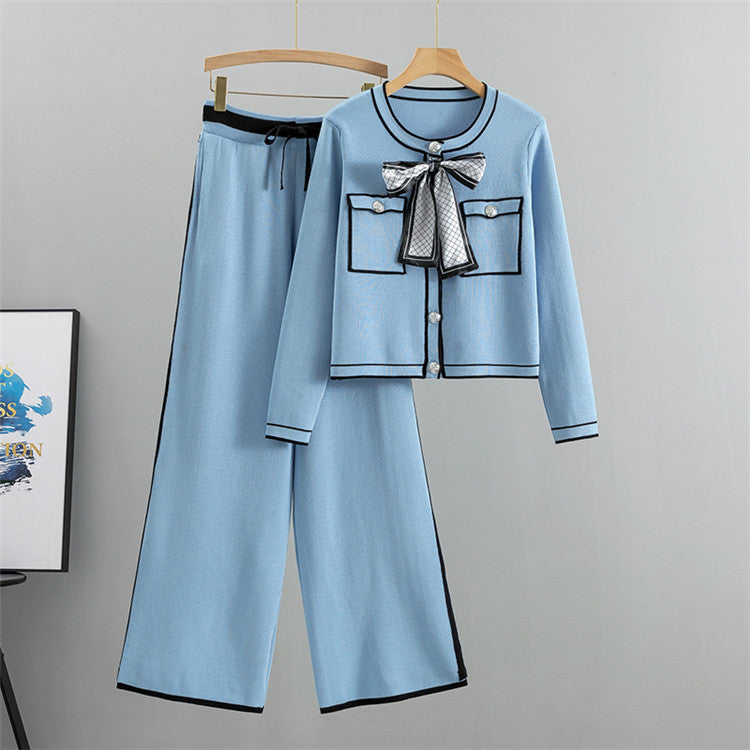 Light Blue - Elegant Knitted Cardigan Two Piece Set