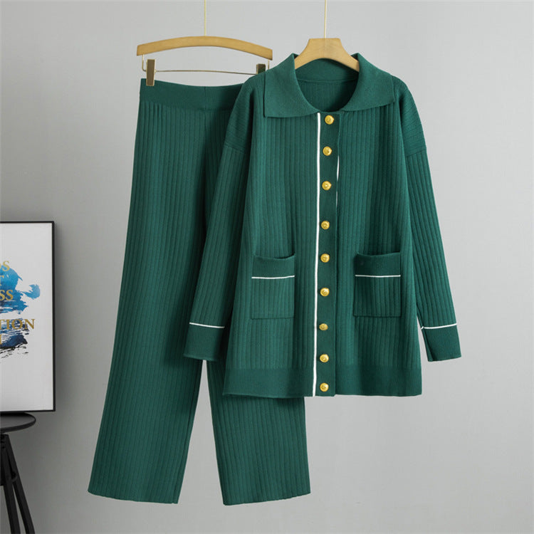 Green – Knitted Long Sweater Two Piece Set