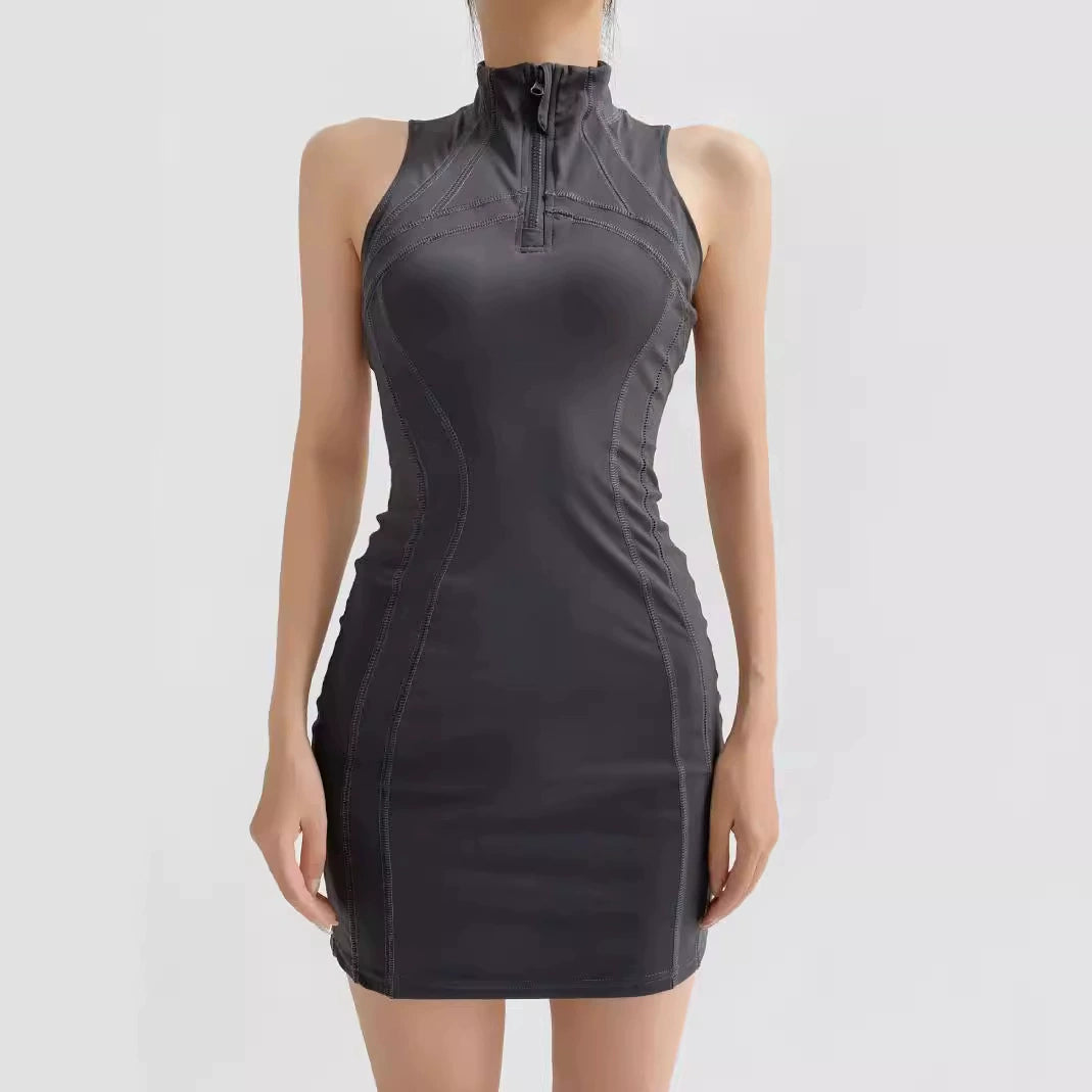 Dark Gray – Slim Fit Waist-Cinching Mini Dress