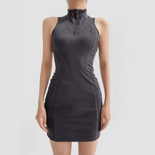 Dark Gray – Slim Fit Waist-Cinching Mini Dress