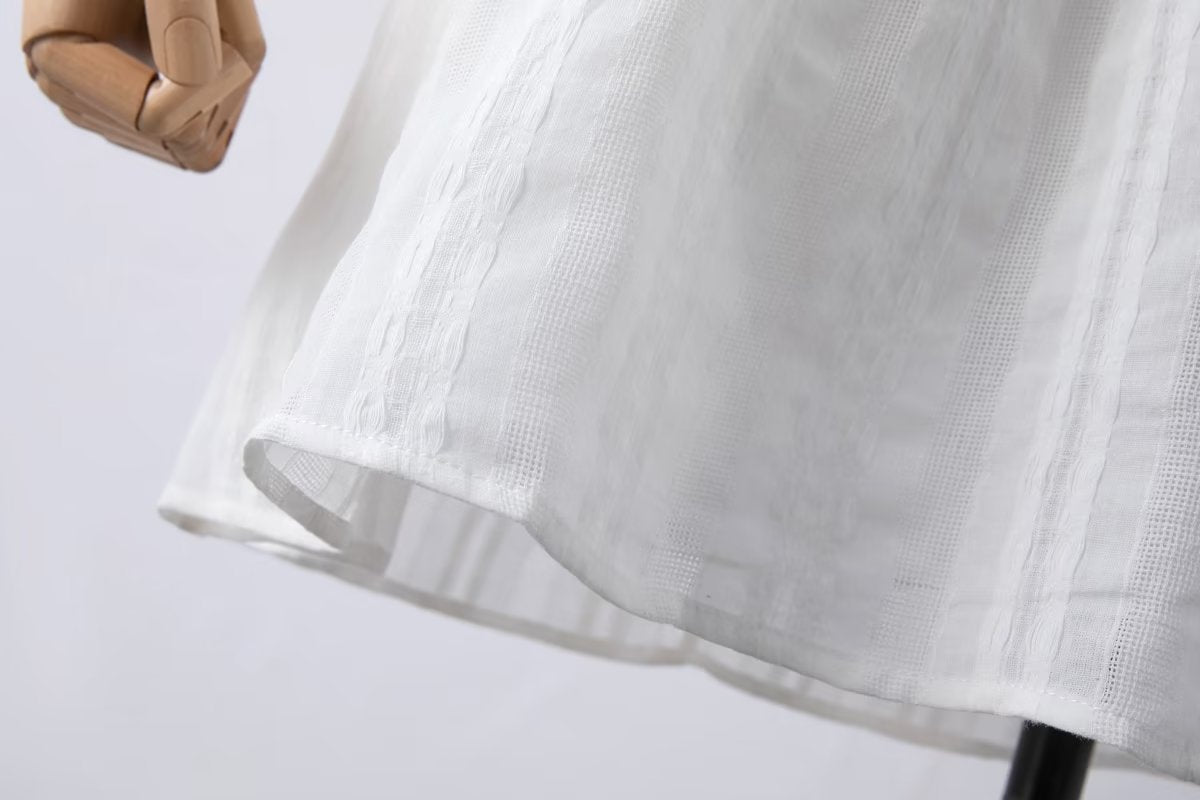 White – Vintage Jacquard Waist-Tightening Dress