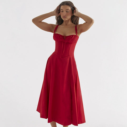 Red - Backless Bodycon Spaghetti Strap Dress