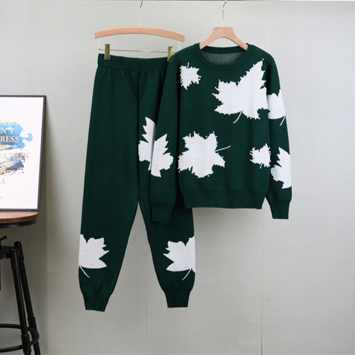 Dark Green - Elegant Casual Sweater Two Piece Set
