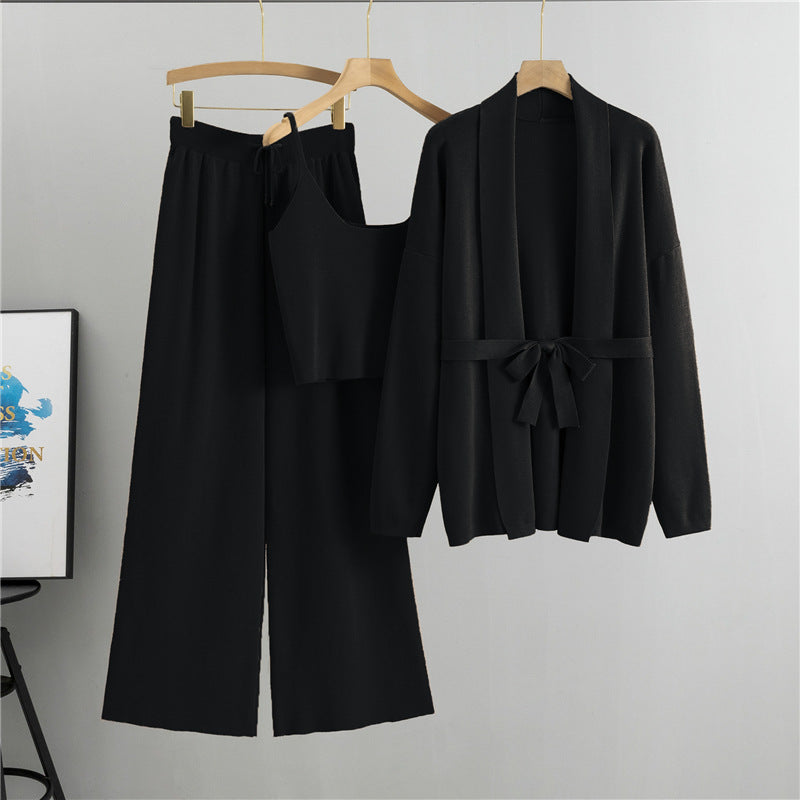 Black – Cardigan Jacket & Camisole Three Piece Set.