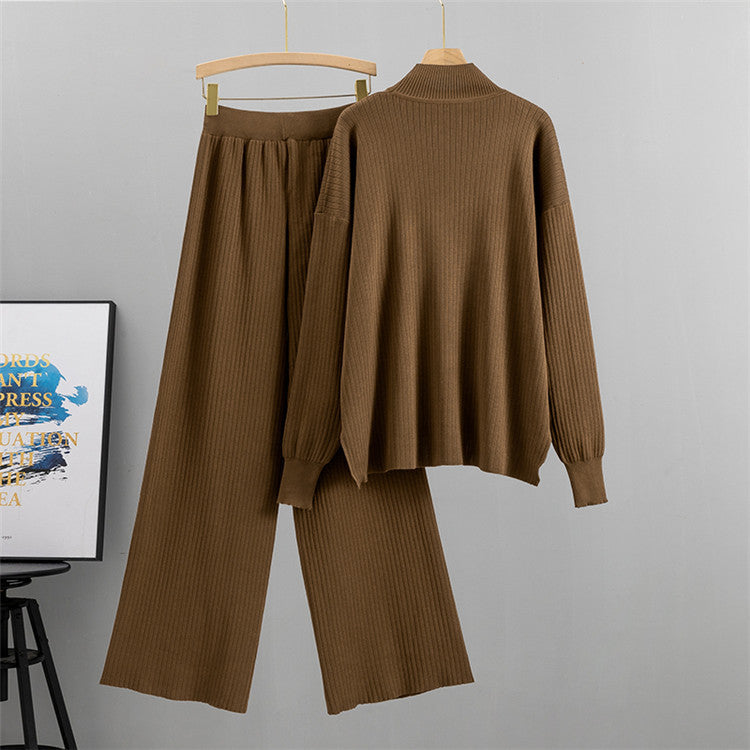 Coffee - Loose-Fit Fashion Casual Two Piece Set