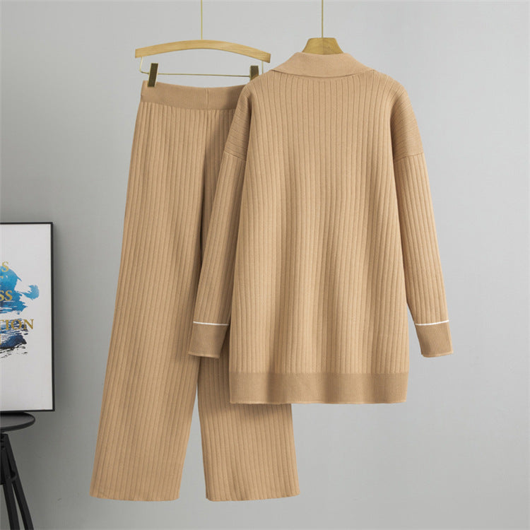 Khaki – Knitted Long Sweater Two Piece Set