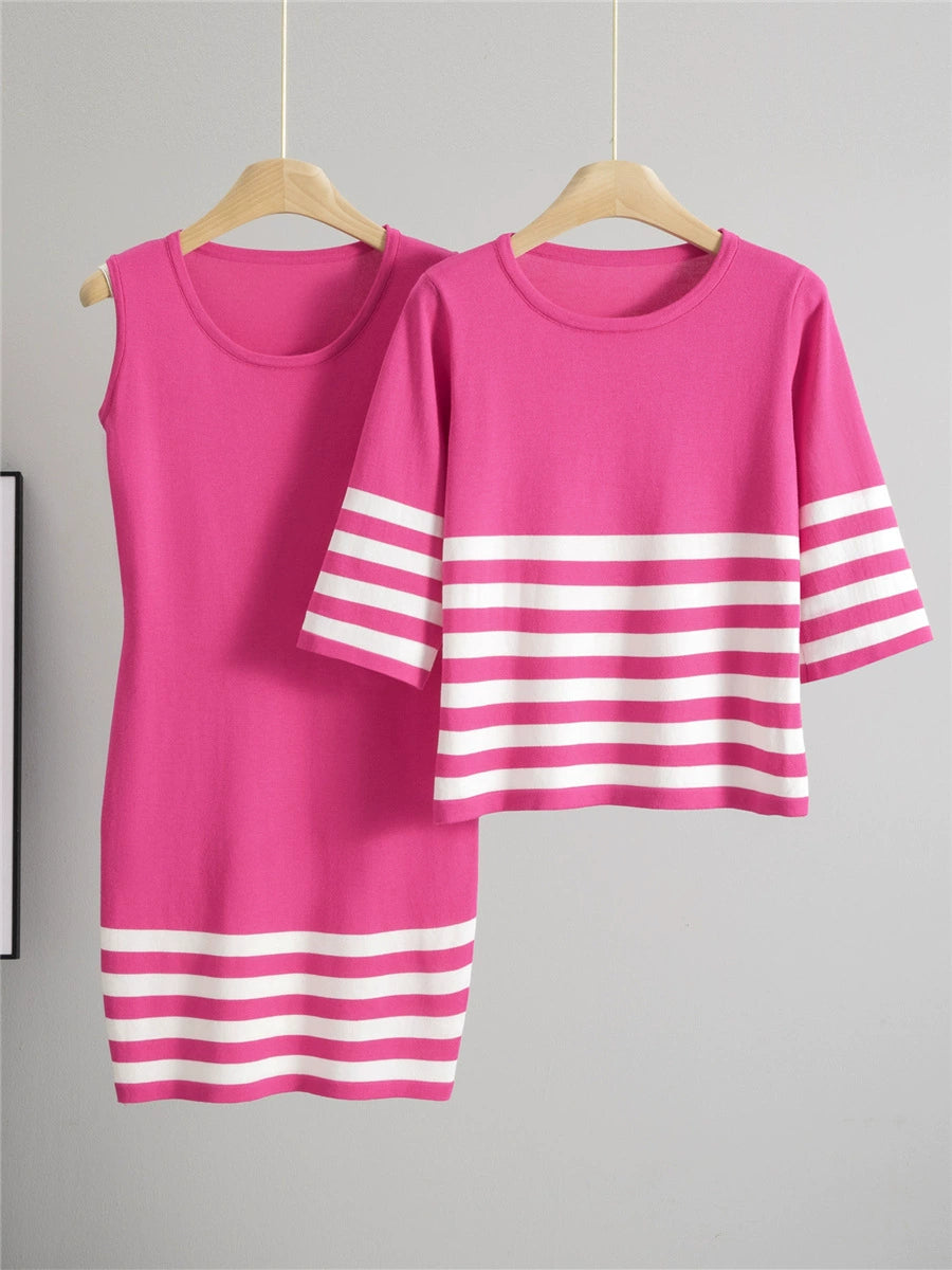 Rose Red – Striped Tank Fitted Two-Piece Set