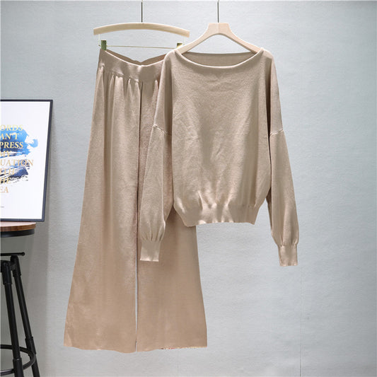 Khaki – Loose Fit Knit Sweater Two Piece Set