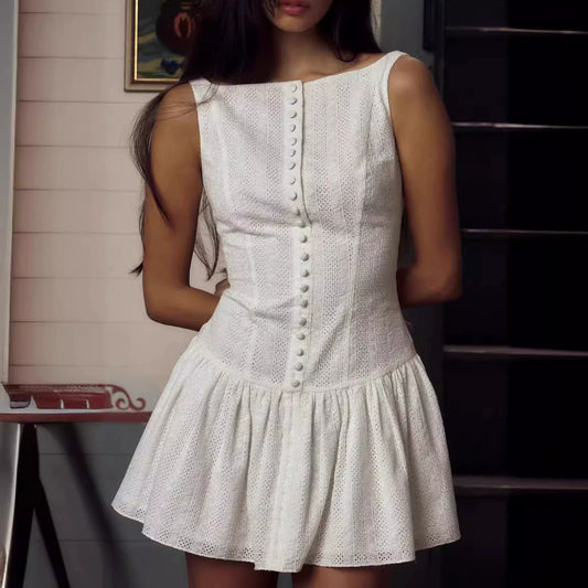 White – Slim-Fit Tank Strap Dress