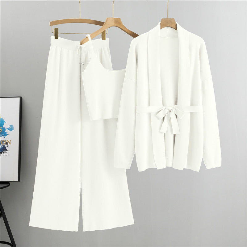 White – Cardigan Jacket & Camisole Three Piece Set.