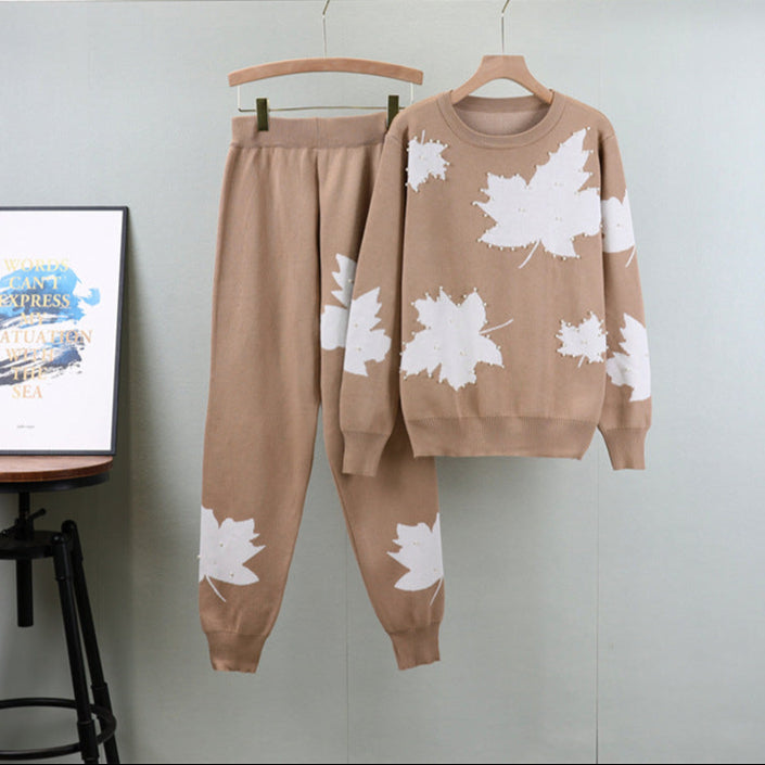 Khaki - Elegant Casual Sweater Two Piece Set