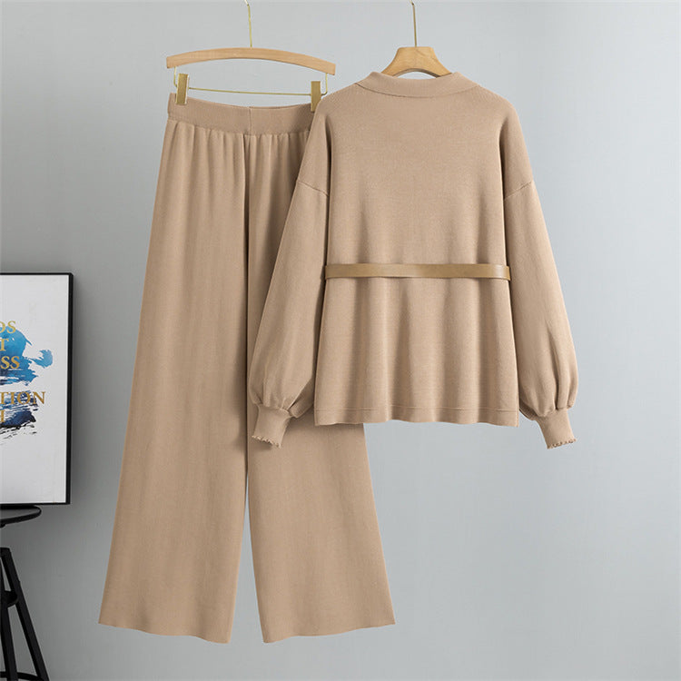 Khaki - Fashionable & Comfortable Lapel Two Piece Set