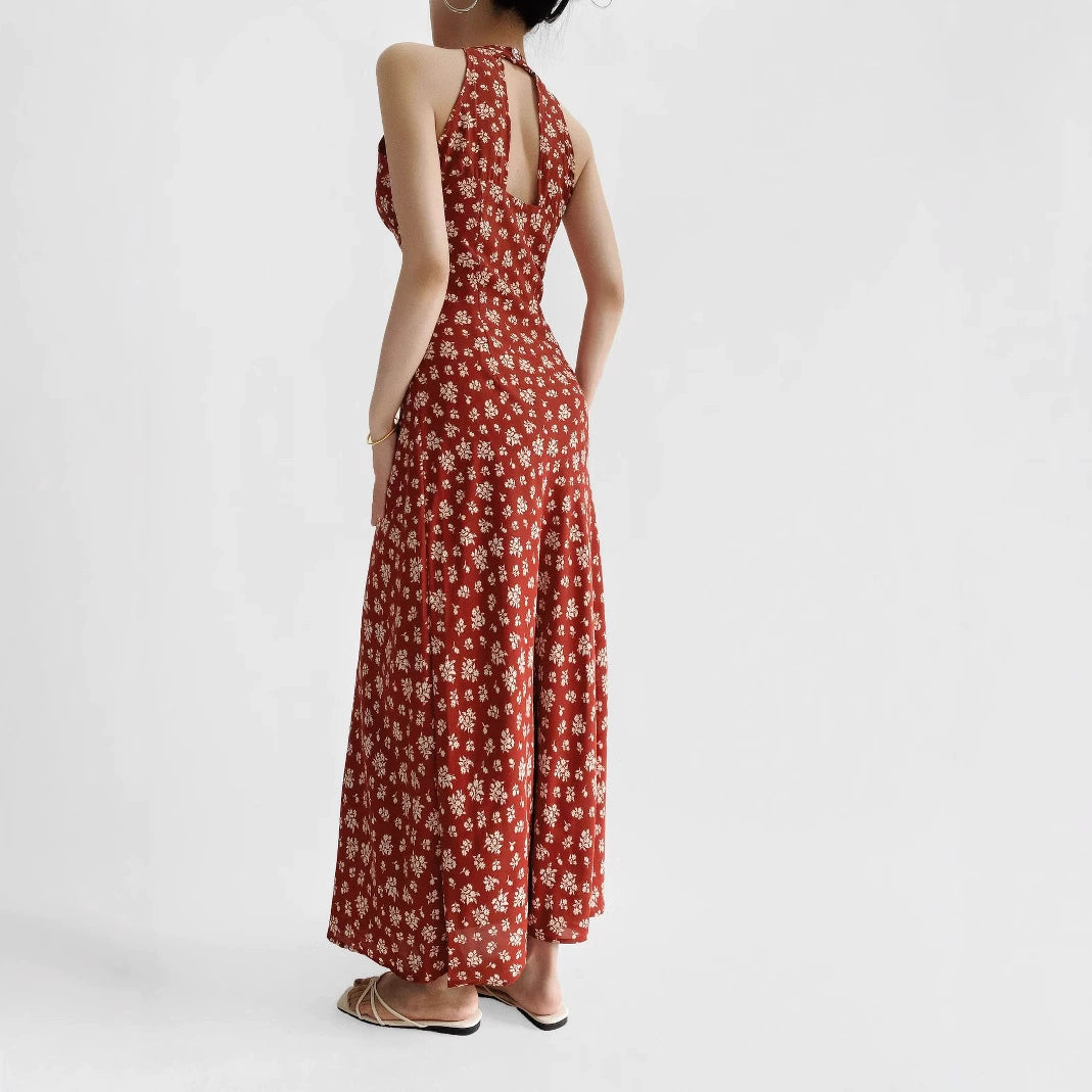 Red – Floral Halter Neck Sexy Dress