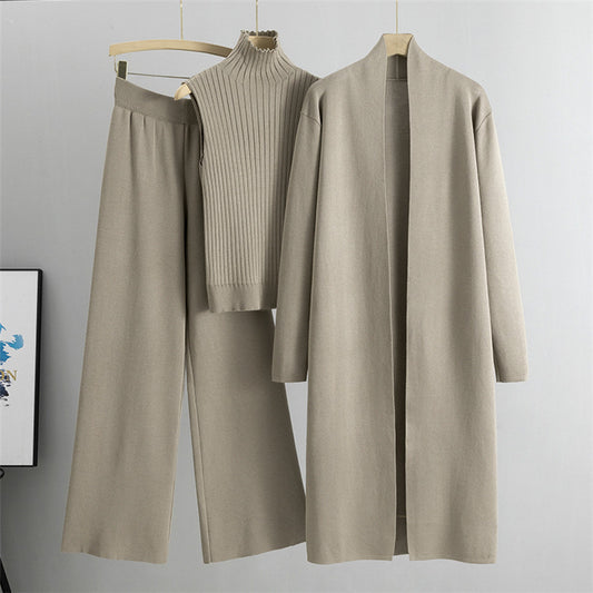 Camel Elegant Knit Vest Three Piece Set