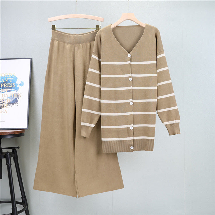 Khaki - Trendy Casual Wide-Leg Two Piece Set