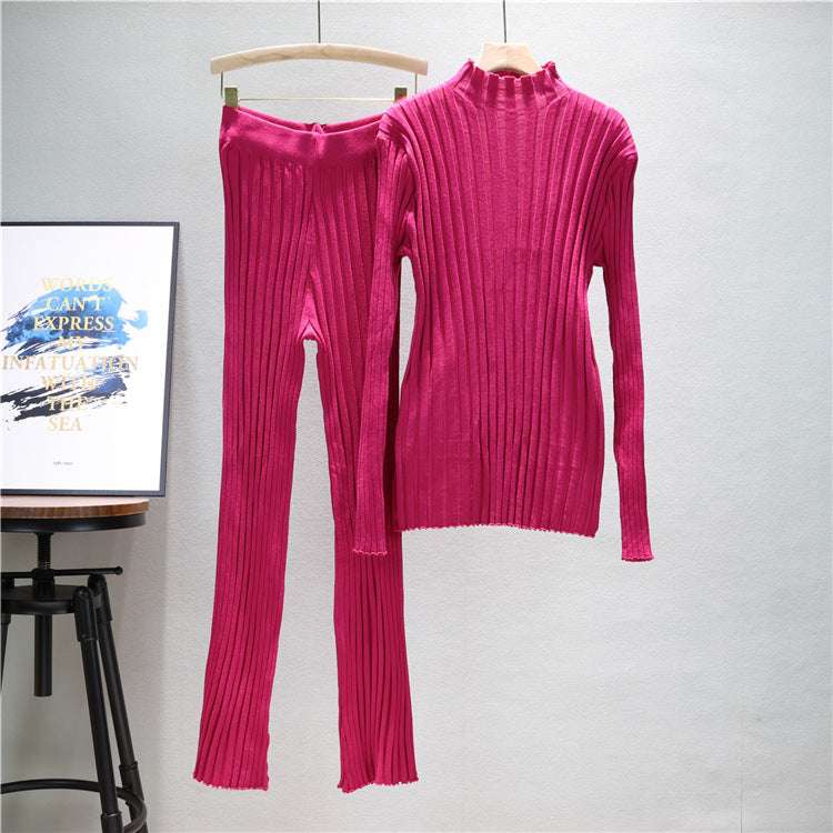 Rose Red - Slim Fit Knitted Sweater & Pants Set