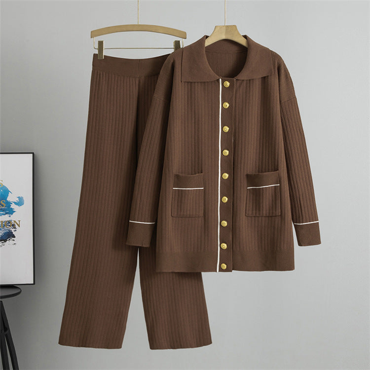 Coffee – Knitted Long Sweater Two Piece Set