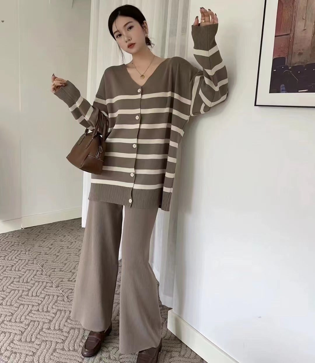 Camel - Trendy Casual Wide-Leg Two Piece Set