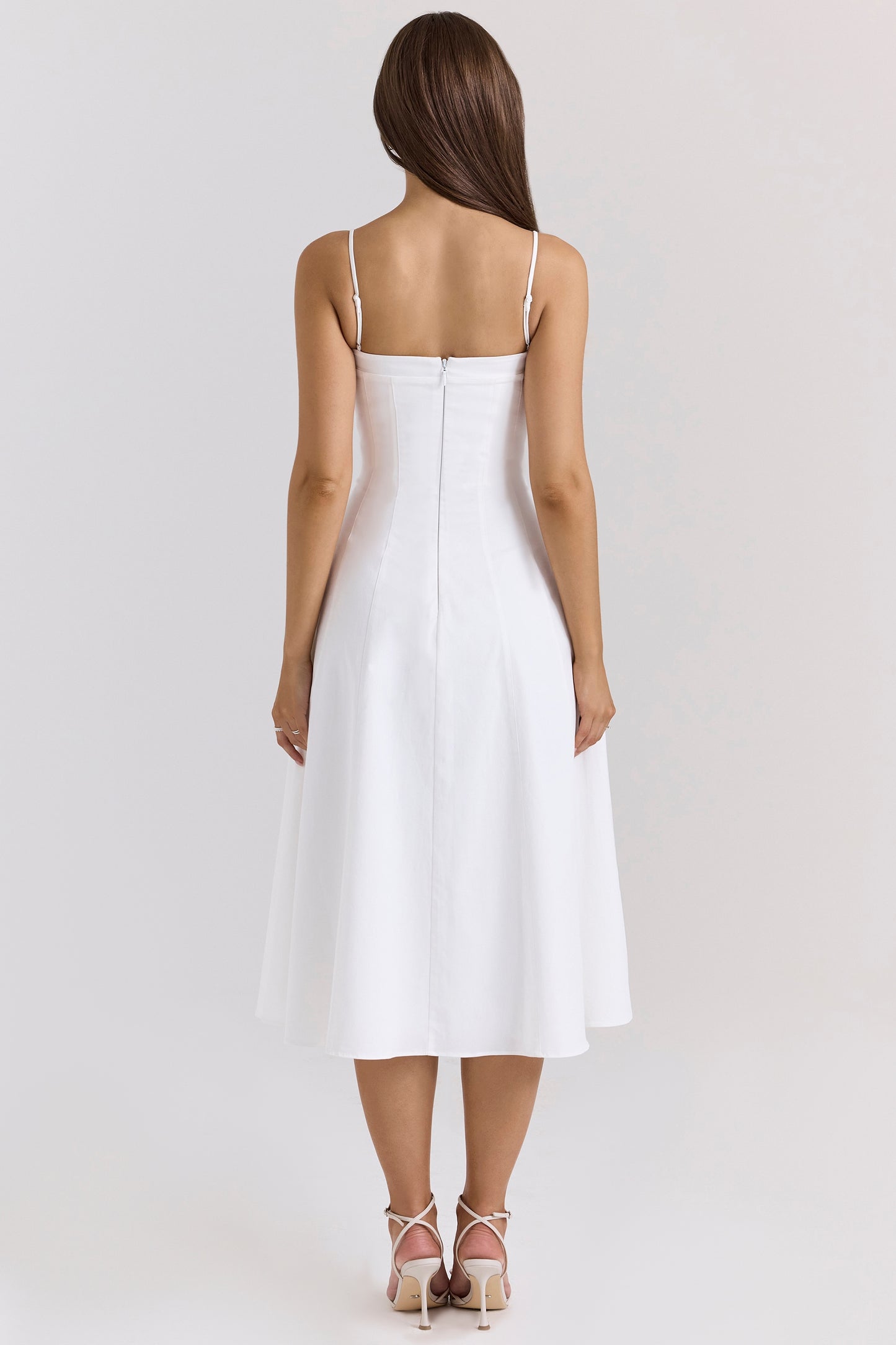 White - Chic Waist-Defined Spaghetti Strap Maxi Flare Dress