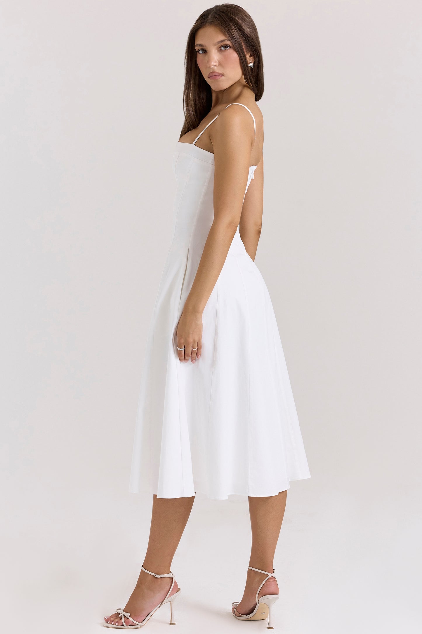 White - Chic Waist-Defined Spaghetti Strap Maxi Flare Dress