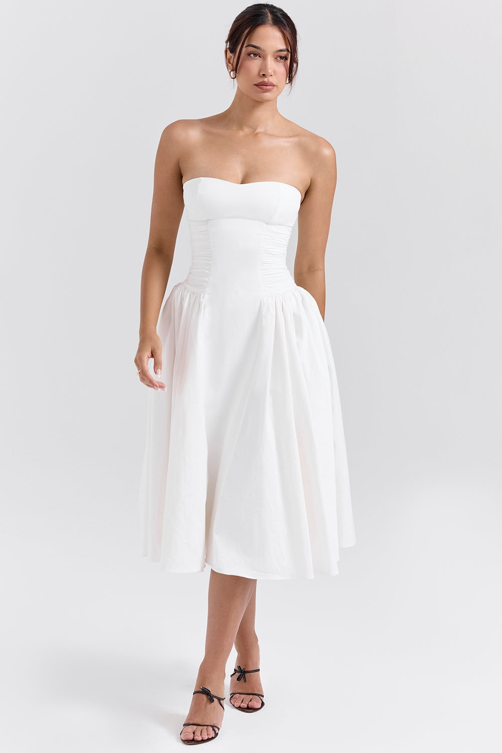 White – Chic Solid Color Strapless Dress
