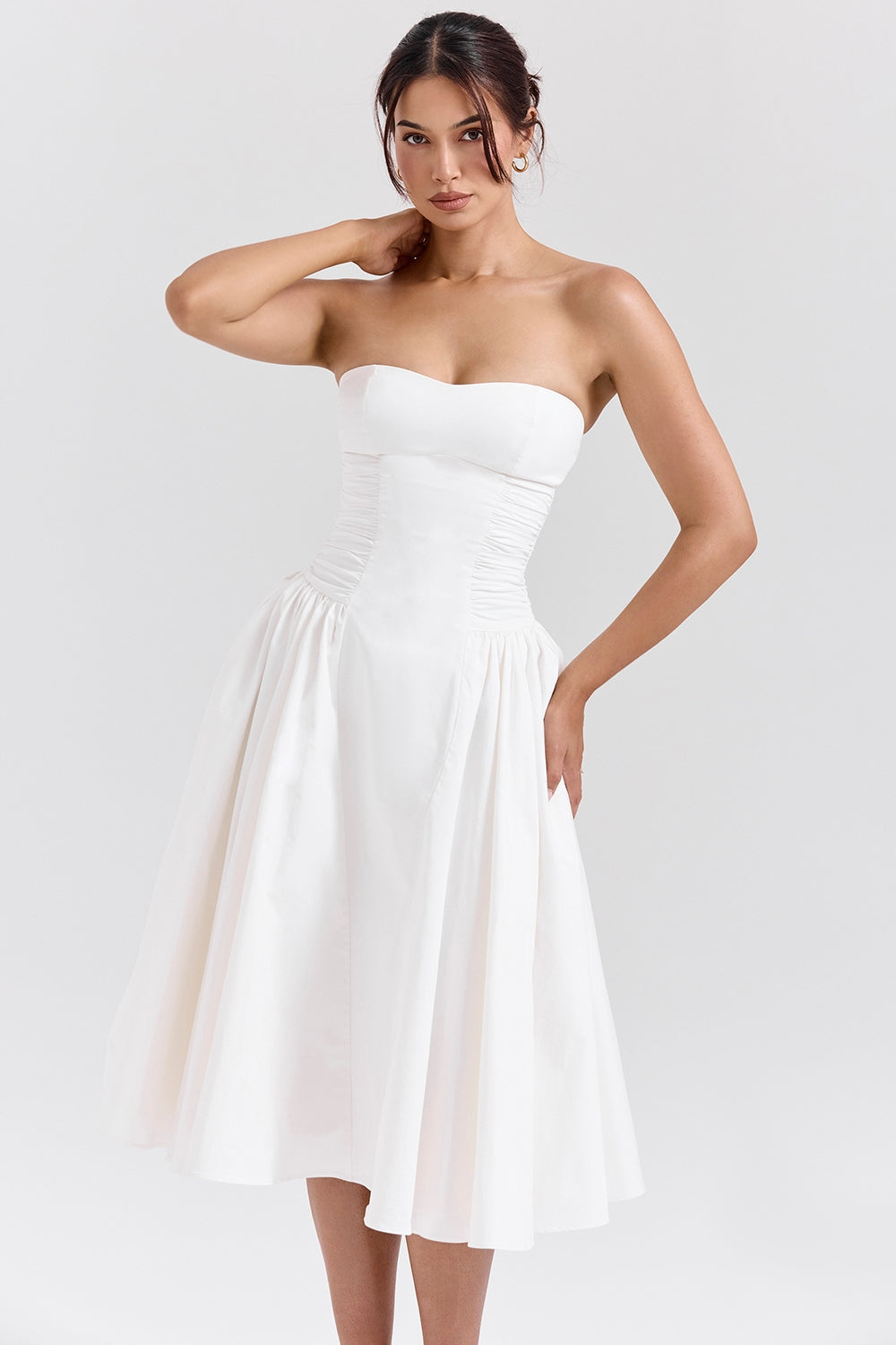 White – Chic Solid Color Strapless Dress