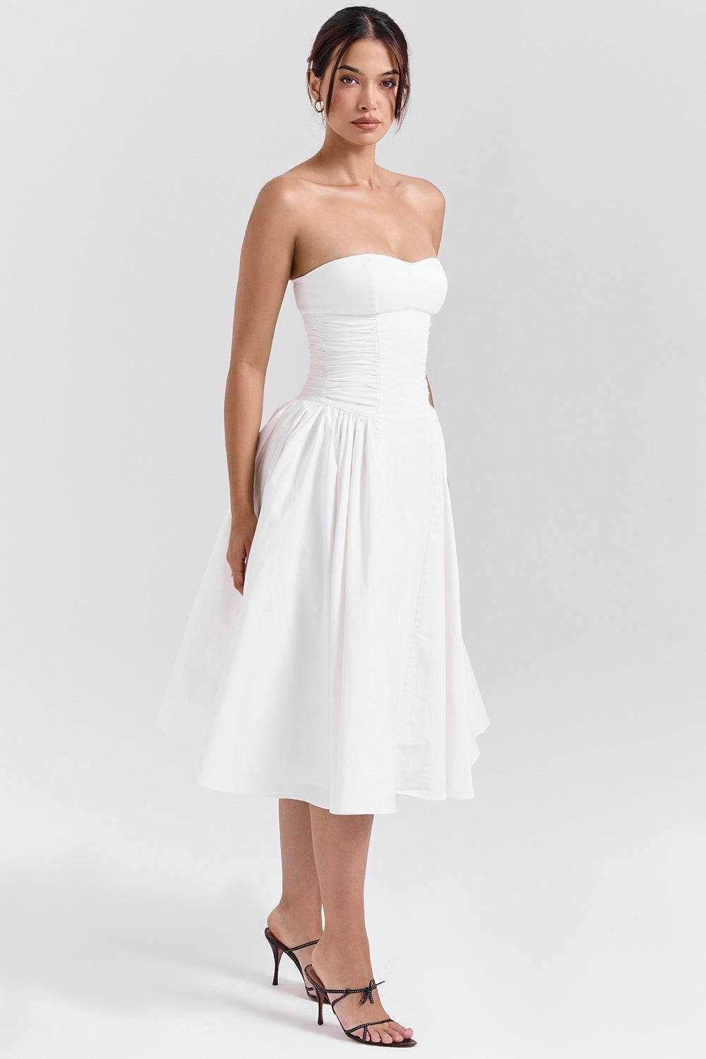 White – Chic Solid Color Strapless Dress