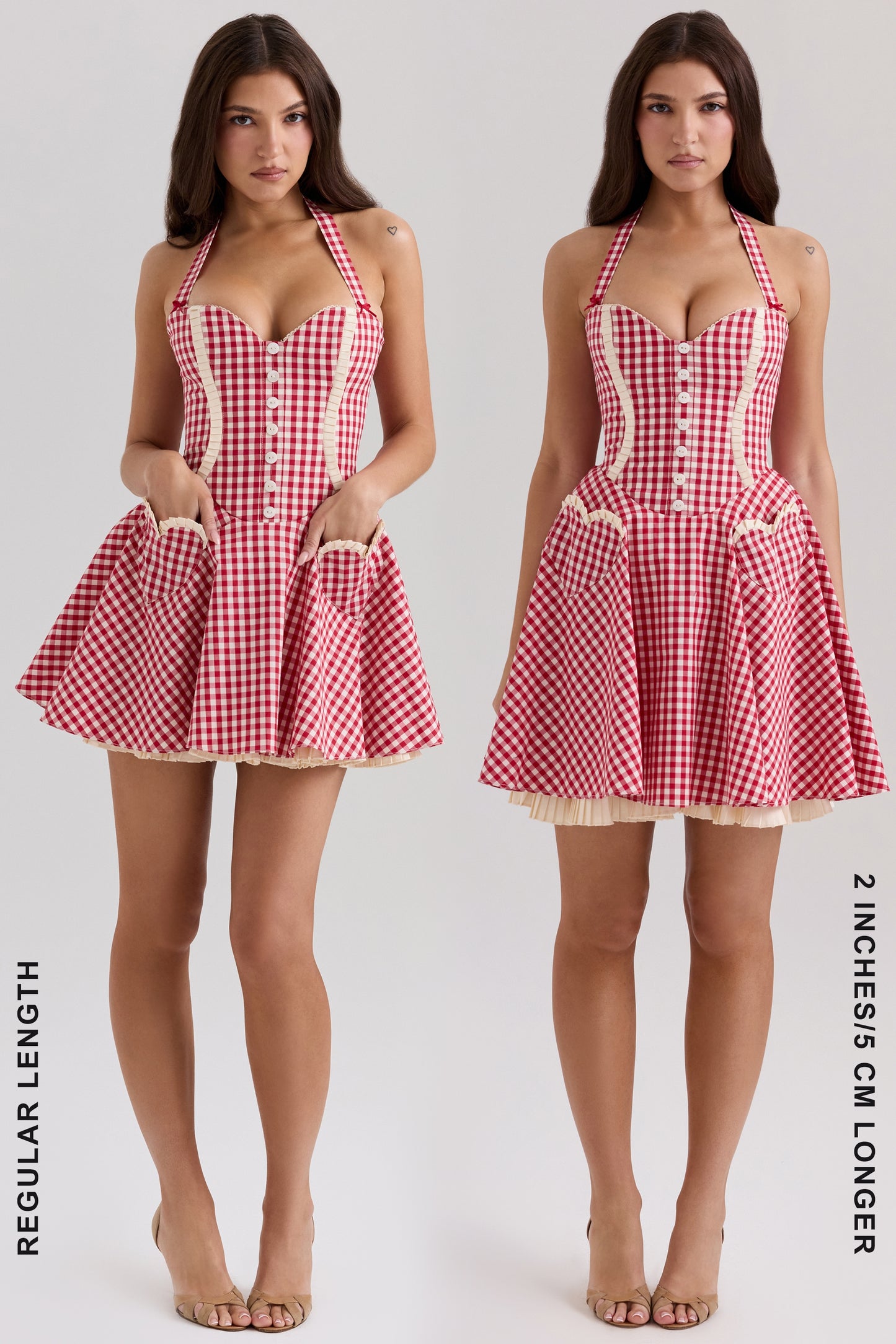 Red - Elegant Halter Lace-Panel A-Line Dress
