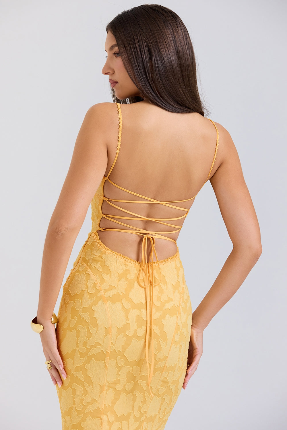 Yellow – Elegant Waist-Cinched Slip Dress